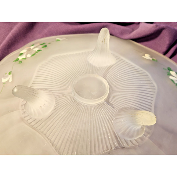 VTG Lancaster Frosted Depression Glass Shallow 3-Footed Dish Hand Painted Flower - Picture 4 of 11